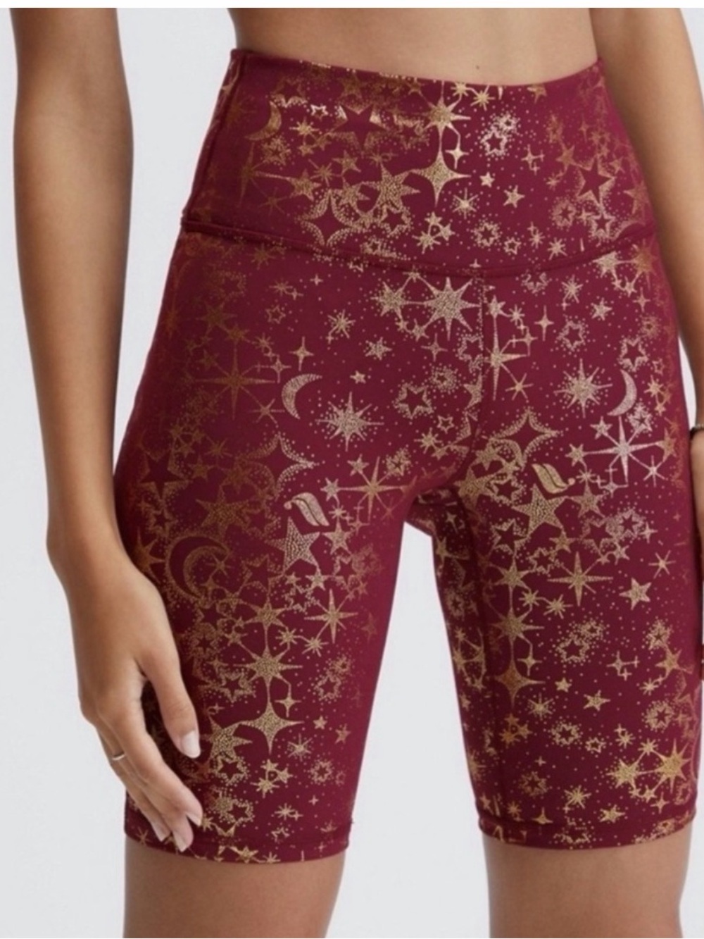 High-Waist Bike Shorts - Burgundy with Gold Print Powerhold by Fabletics